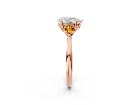 Rose gold Pear Cut Diamond Three-Stone Ring with Pear with Citrine side stone Side Stones and Prong Setting_2