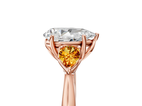 Rose gold Pear Cut Diamond Three-Stone Ring with Pear with Citrine side stone Side Stones and Prong Setting_5