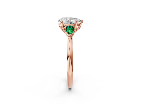 Rose gold Pear Cut Diamond Three-Stone Ring with Pear with Emerald side stone Side Stones and Prong Setting_2