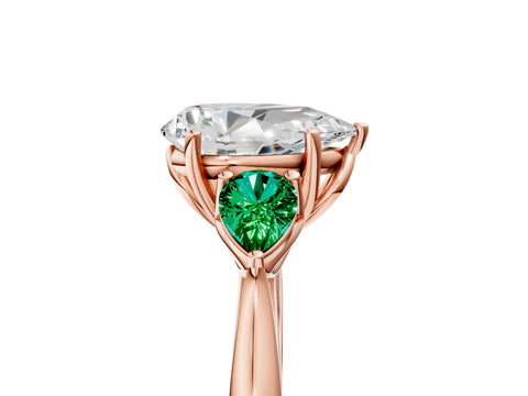 Rose gold Pear Cut Diamond Three-Stone Ring with Pear with Emerald side stone Side Stones and Prong Setting_5