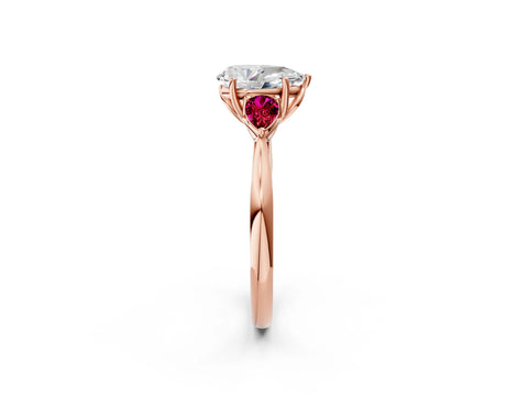 Rose gold Pear Cut Diamond Three-Stone Ring with Pear with Garnet side stone Side Stones and Prong Setting_2