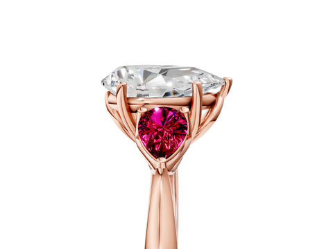 Rose gold Pear Cut Diamond Three-Stone Ring with Pear with Garnet side stone Side Stones and Prong Setting_5