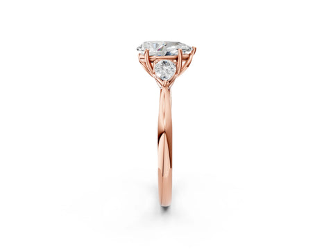 Rose gold Pear Cut Diamond Three-Stone Ring with Pear with Moissanite side stone Side Stones and Prong Setting_2
