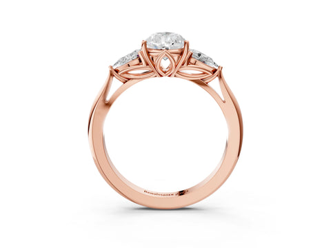 Rose gold Pear Cut Diamond Three-Stone Ring with Pear with Moissanite side stone Side Stones and Prong Setting_3