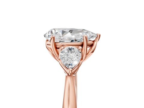 Rose gold Pear Cut Diamond Three-Stone Ring with Pear with Moissanite side stone Side Stones and Prong Setting_5