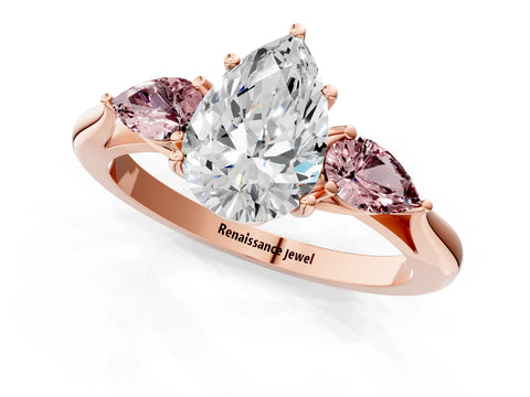 Rose gold Pear Cut Diamond Three-Stone Ring with Pear with Morganite side stone Side Stones and Prong Setting_1