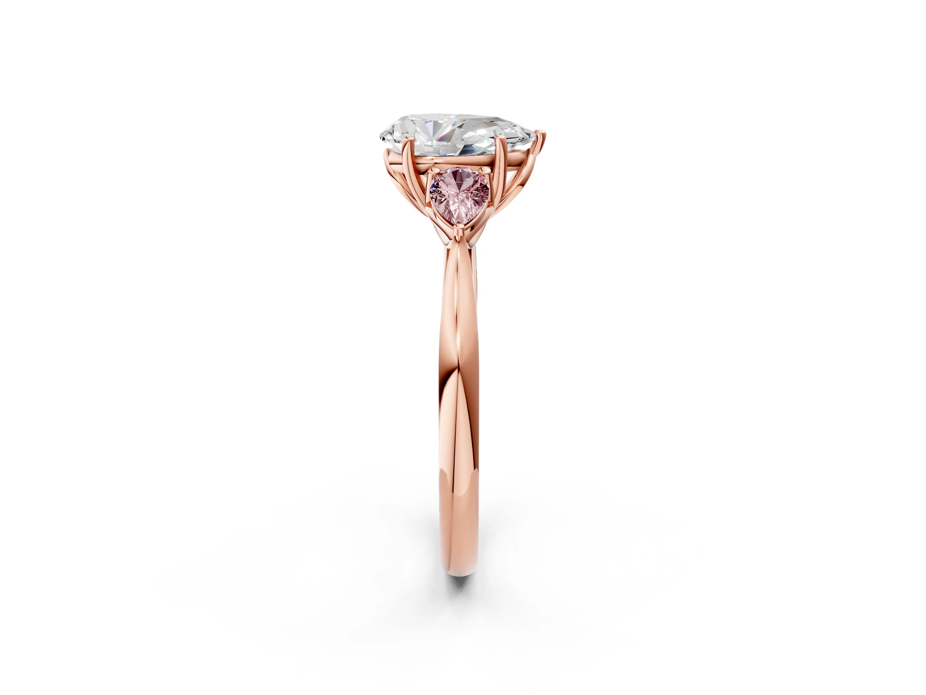 Rose gold Pear Cut Diamond Three-Stone Ring with Pear with Morganite side stone Side Stones and Prong Setting_2
