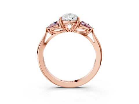 Rose gold Pear Cut Diamond Three-Stone Ring with Pear with Morganite side stone Side Stones and Prong Setting_3
