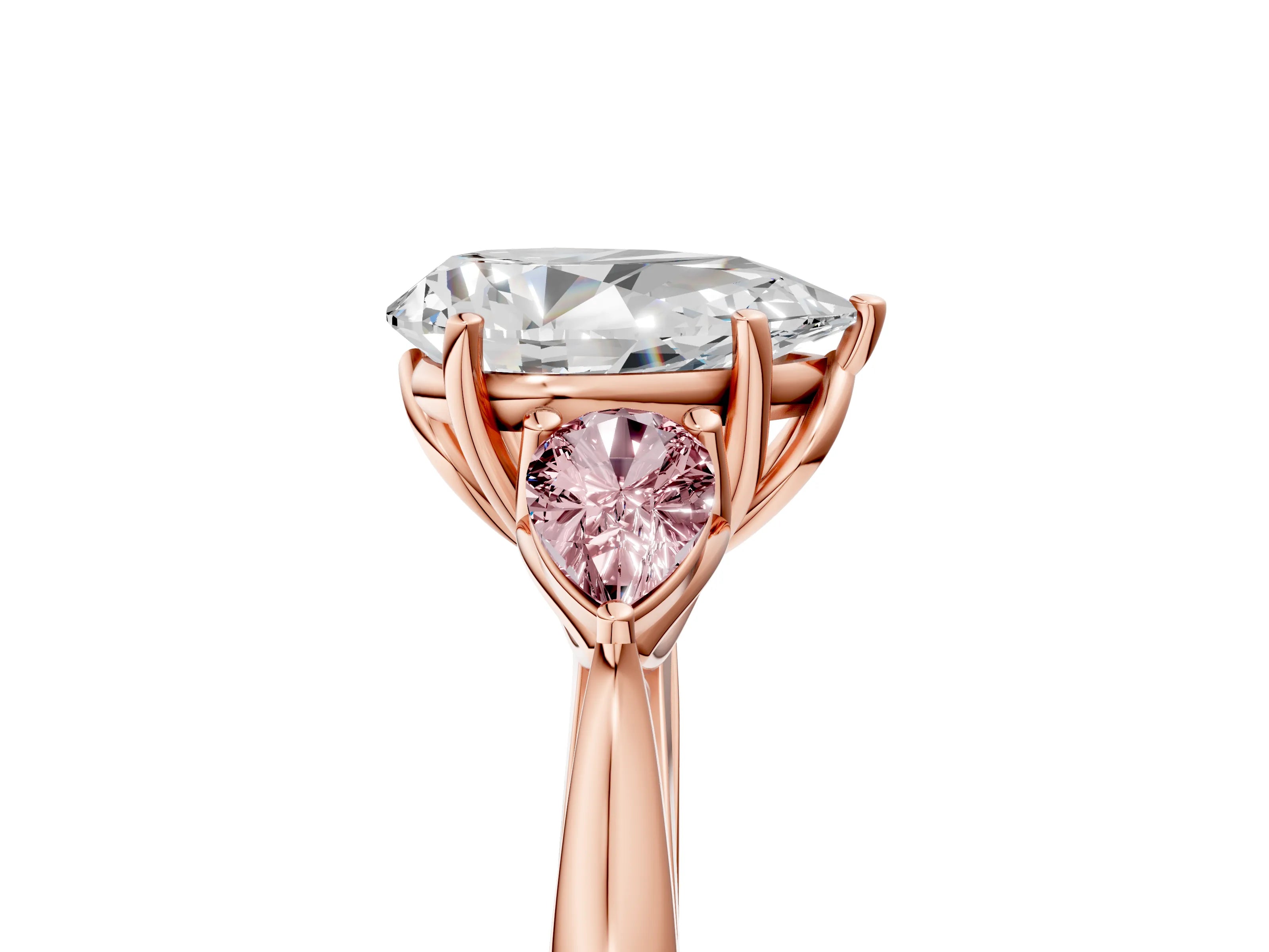 Rose gold Pear Cut Diamond Three-Stone Ring with Pear with Morganite side stone Side Stones and Prong Setting_5