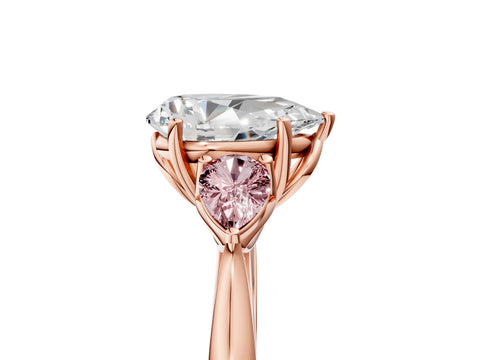 Rose gold Pear Cut Diamond Three-Stone Ring with Pear with Morganite side stone Side Stones and Prong Setting_5