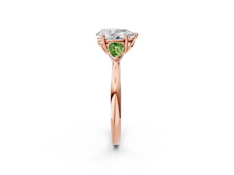 Rose gold Pear Cut Diamond Three-Stone Ring with Pear with Peridot side stone Side Stones and Prong Setting_2