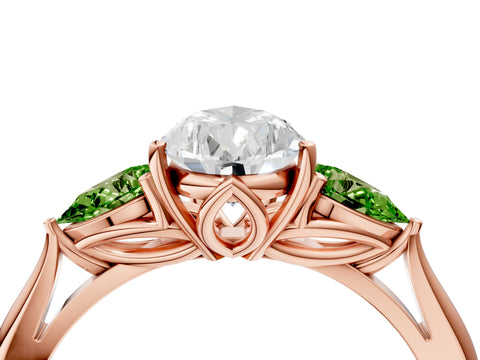 Rose gold Pear Cut Diamond Three-Stone Ring with Pear with Peridot side stone Side Stones and Prong Setting_4