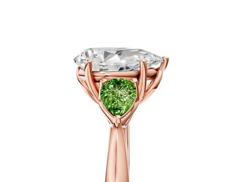 Rose gold Pear Cut Diamond Three-Stone Ring with Pear with Peridot side stone Side Stones and Prong Setting_5