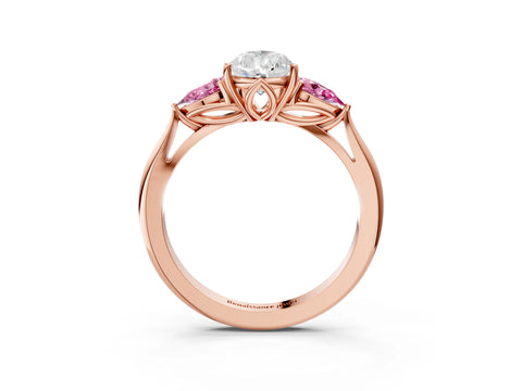 Rose gold Pear Cut Diamond Three-Stone Ring with Pear with Pink Sapphire side stone Side Stones and Prong Setting_3