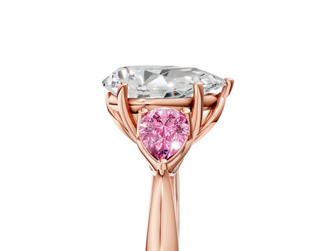 Rose gold Pear Cut Diamond Three-Stone Ring with Pear with Pink Sapphire side stone Side Stones and Prong Setting_5