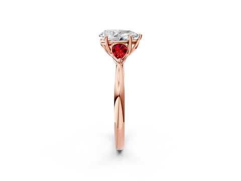 Rose gold Pear Cut Diamond Three-Stone Ring with Pear with Ruby side stone Side Stones and Prong Setting_2