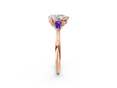Rose gold Pear Cut Diamond Three-Stone Ring with Pear with Tanzanite side stone Side Stones and Prong Setting_2