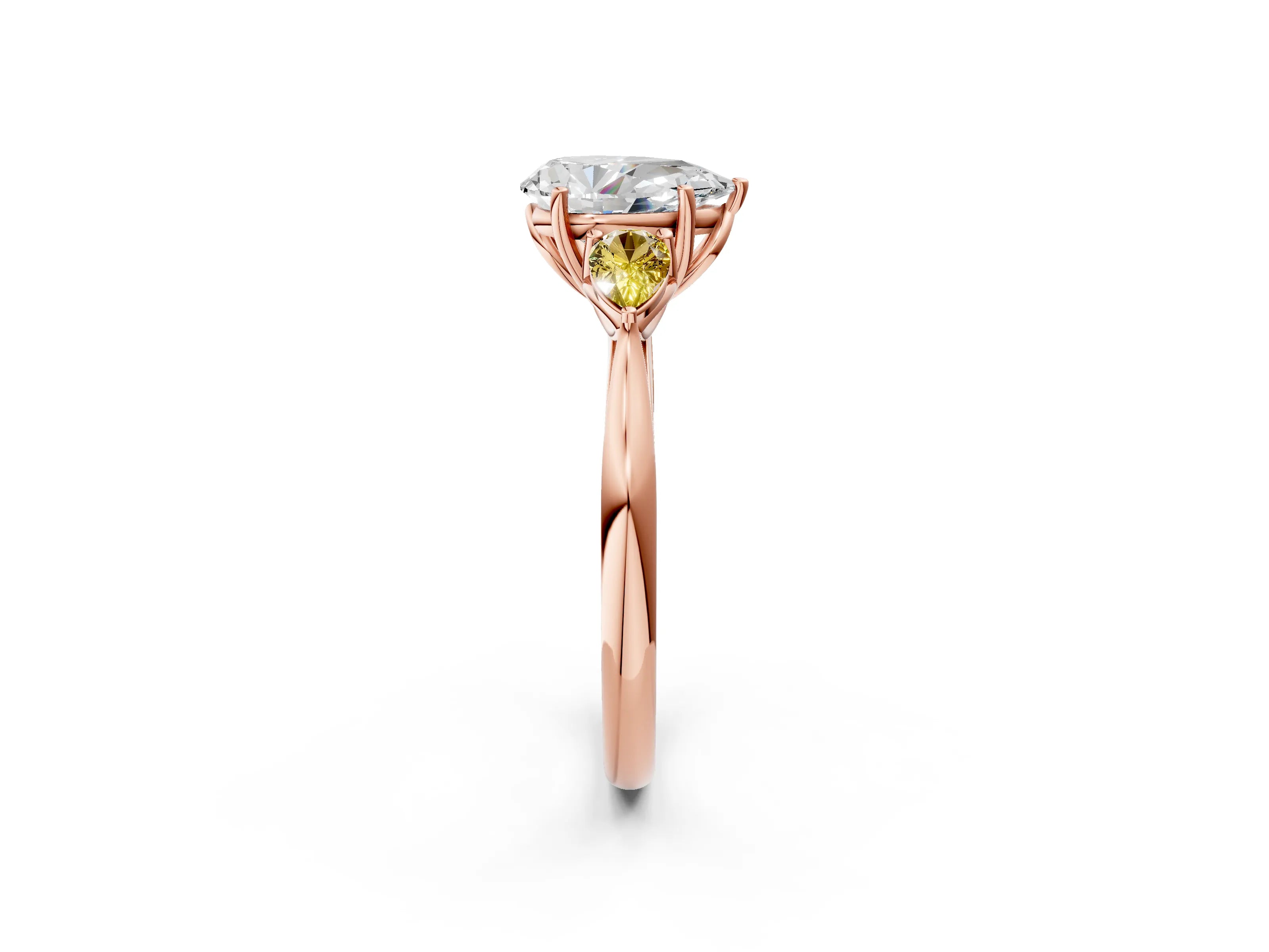 Rose gold Pear Cut Diamond Three-Stone Ring with Pear with Yellow Sapphire side stone Side Stones and Prong Setting_2