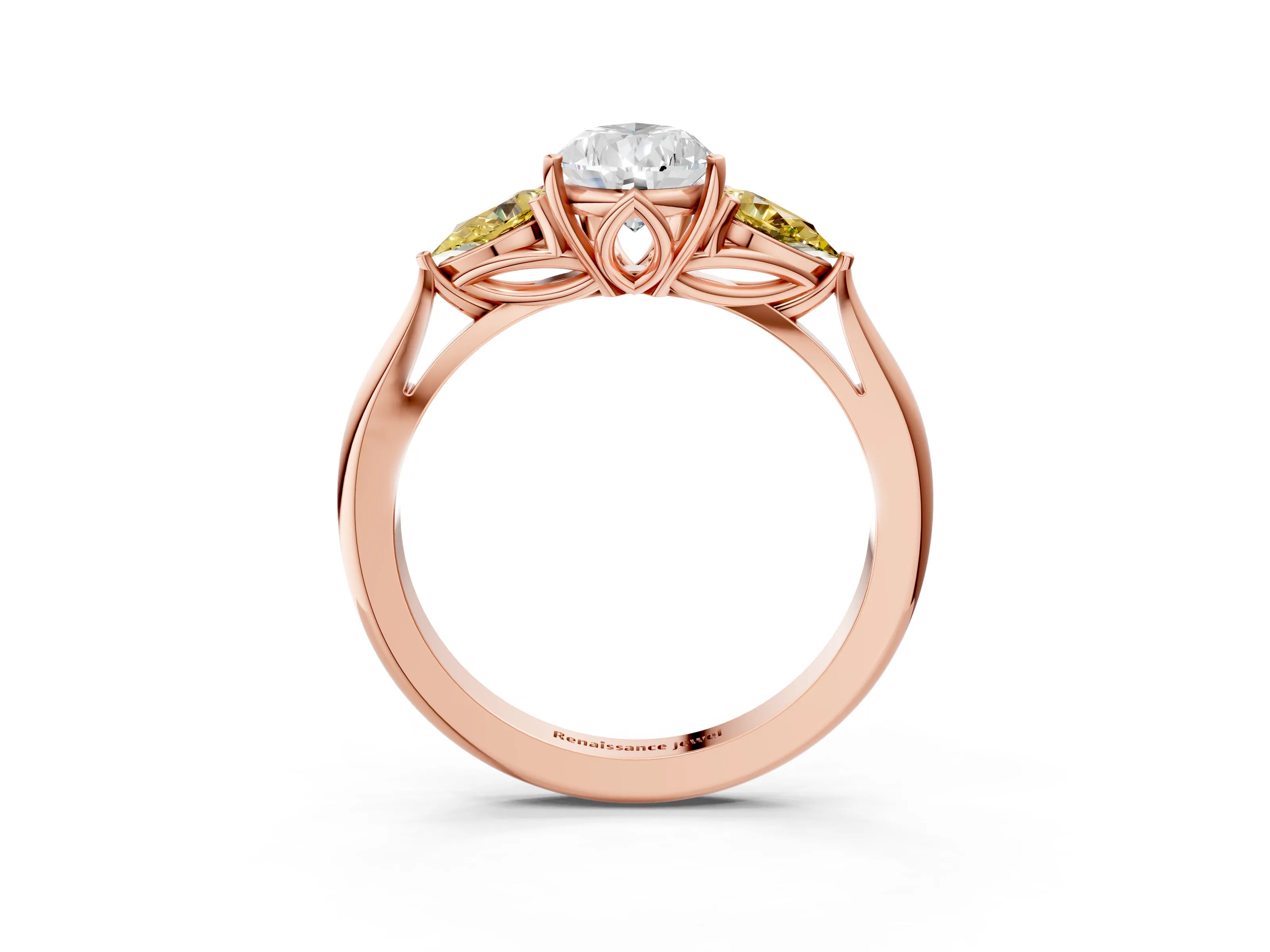 Rose gold Pear Cut Diamond Three-Stone Ring with Pear with Yellow Sapphire side stone Side Stones and Prong Setting_3