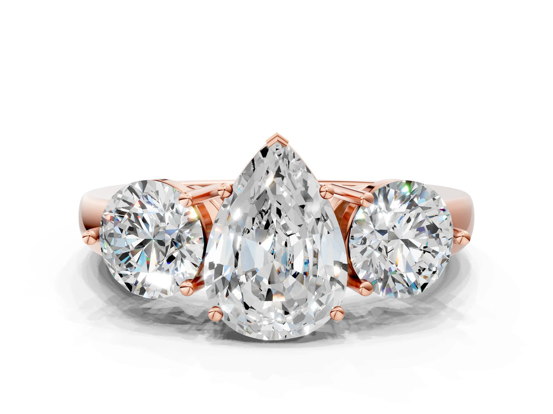 Rose gold Pear Cut Diamond Three-Stone Ring with Prong Setting and Classic Band_135