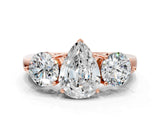 Rose gold Pear Cut Diamond Three-Stone Ring with Prong Setting and Classic Band_135