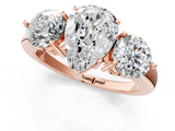 Rose gold Pear Cut Diamond Three-Stone Ring with Prong Setting and Classic Band_136