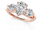 Rose gold Pear Cut Diamond Three-Stone Ring with Prong Setting and Pavé Band_4