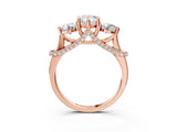 Rose gold Pear Cut Diamond Three-Stone Ring with Prong Setting and Pavé Band_6