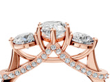 Rose gold Pear Cut Diamond Three-Stone Ring with Prong Setting and Pavé Band_7