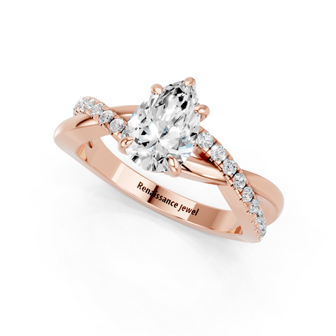 Rose gold Pear Cut Diamond Twist Band Solitaire with Prong Setting_16