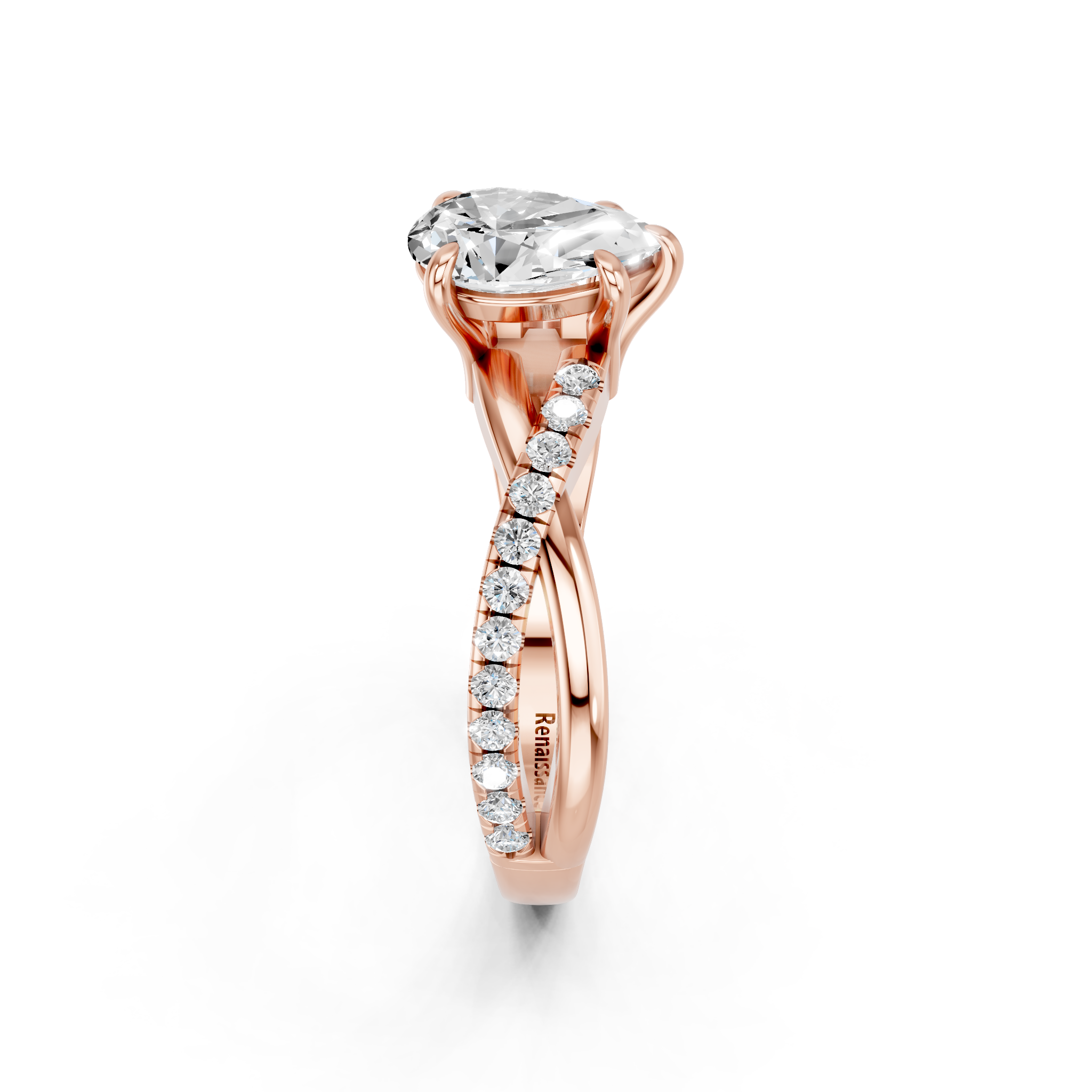 Rose gold Pear Cut Diamond Twist Band Solitaire with Prong Setting_17