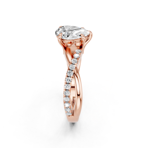 Rose gold Pear Cut Diamond Twist Band Solitaire with Prong Setting_17