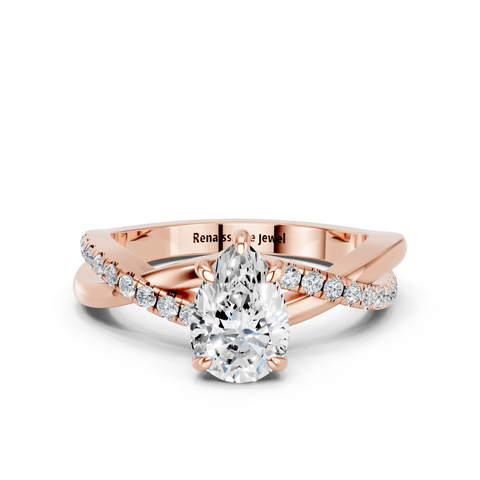 Rose gold Pear Cut Diamond Twist Band Solitaire with Prong Setting_24