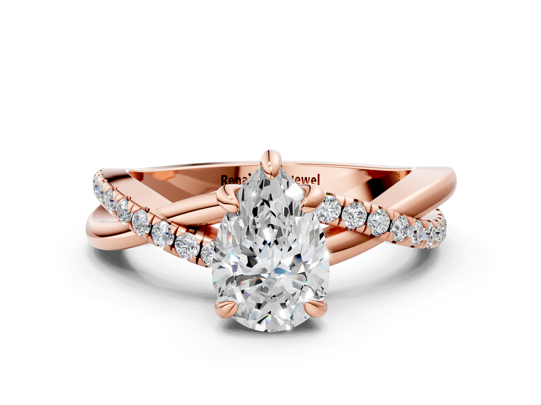 Rose gold Pear Cut Diamond Twist Band Solitaire with Prong Setting_59