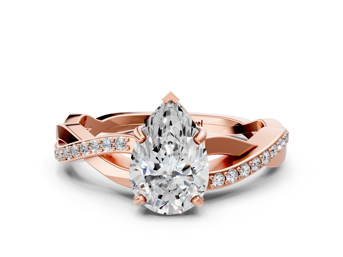 Rose gold Pear Cut Diamond Twisted Band Engagement Ring with Prong Setting_15