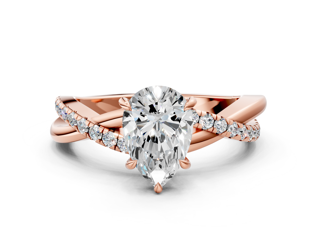 Rose gold Pear Cut Diamond Twisted Band with Pavé Setting and Four-Prong Setting_33