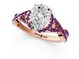 Rose gold Pear Cut Diamond with Amethyst side stone Halo Twist Band Solitaire Prong Setting Ring_13