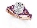 Rose gold Pear Cut Diamond with Amethyst side stone Halo Twist Band Solitaire Prong Setting Ring_37