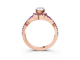 Rose gold Pear Cut Diamond with Amethyst side stone Halo Twist Band Solitaire Prong Setting Ring_39