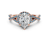 Rose gold Pear Cut Diamond with Aquamarine side stone Halo Twist Band Solitaire Prong Setting Ring_12