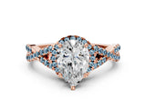 Rose gold Pear Cut Diamond with Aquamarine side stone Halo Twist Band Solitaire Prong Setting Ring_12