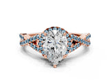 Rose gold Pear Cut Diamond with Aquamarine side stone Halo Twist Band Solitaire Prong Setting Ring_36