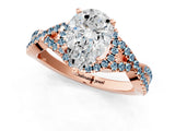 Rose gold Pear Cut Diamond with Aquamarine side stone Halo Twist Band Solitaire Prong Setting Ring_37