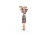 Rose gold Pear Cut Diamond with Aquamarine side stone Halo Twist Band Solitaire Prong Setting Ring_38