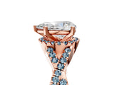 Rose gold Pear Cut Diamond with Aquamarine side stone Halo Twist Band Solitaire Prong Setting Ring_41