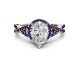 Rose gold Pear Cut Diamond with Blue Sapphire side stone Halo Twist Band Solitaire Prong Setting Ring_12