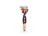 Rose gold Pear Cut Diamond with Blue Sapphire side stone Halo Twist Band Solitaire Prong Setting Ring_14