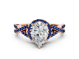 Rose gold Pear Cut Diamond with Blue Sapphire side stone Halo Twist Band Solitaire Prong Setting Ring_36