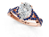 Rose gold Pear Cut Diamond with Blue Sapphire side stone Halo Twist Band Solitaire Prong Setting Ring_37