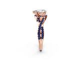 Rose gold Pear Cut Diamond with Blue Sapphire side stone Halo Twist Band Solitaire Prong Setting Ring_38